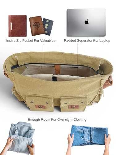 Image of The House of tara Canvas Messenger bags Large | Cotton Sling One Side Shoulder Bags for Men & Women with Adjustable Crossbody strap, Padded Partition & 4 External Pockets