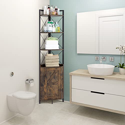 Finnhomy Corner Shelf with Cabinet, 71 Inches Multipurpose Bookshelf, Corner Shelf Stand Display Rack, Storage Shelves for Living Room, Kitchen, Bathroom, Rustic Brown