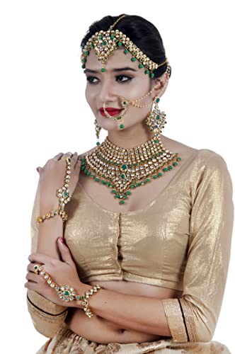 Lucky Jewellery Wedding Designer Gold Plated Dulhan Choker Bridal Set with sheeshpatti for Girls & Women (2475-L1ZS-KD124-), Adjustable, Copper, No Gemstone