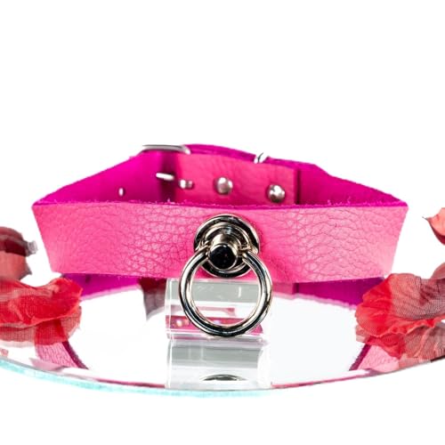 SiaLinda: Halsband Elchleder aus Finnland, pink/rosa, pur oder mit O-Ring nach Wahl Normale Länge/Ohne