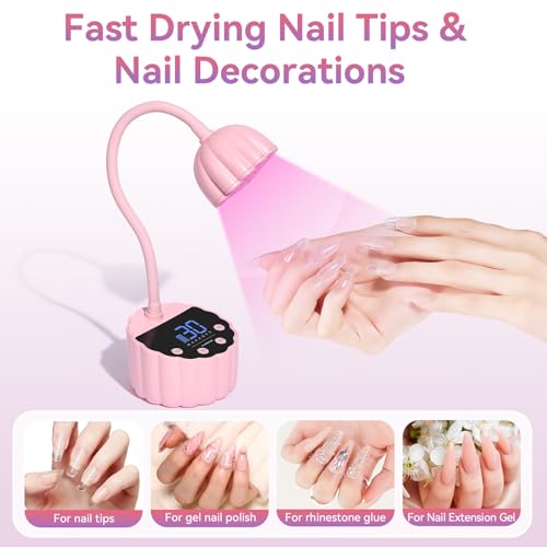 Image of Makartt UV LED Nail Lamp - Gooseneck 58mW /cm Flash Cure Lamp Rechargeable UV Light for Gel Nails with 4 Times & Auto Sensor USB Cordless Fast Curing Nail Art Design for Salon Home DIY (Pink)