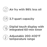 CHEFMAN Small Air Fryer Healthy Cooking, Nonstick, User Friendly and Digital Touch Screen, w/ 60 Minute Timer & Auto Shutoff, Dishwasher Safe Basket, BPA-Free, Glossy Black, 3.5 Qt.