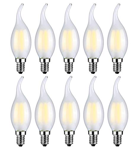 MENTA Bombillas Vela de Filamento Flame LED E14 6W equivalente a 60W Blanco Frío 6500K 600LM Bombilla Retro Vintage Casquillo Fino Vidrio Esmerilado AC 220V 240V No regulable   10 Unidades