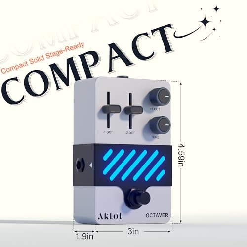 Image of AKLOT Octave Electric Guitar Pedal: Fast Tracking & Dynamic Response, +1 /-1 Octave & Level Controls, Mini Guitar Effects Pedal True Bypass, NEON SubShift