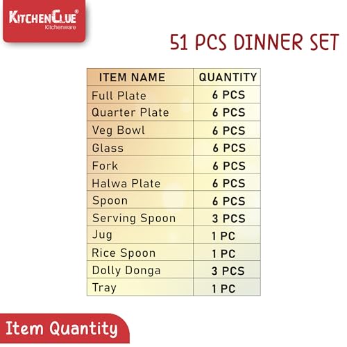 Kitchen Clue Stainless Steel Dinner Set for Kitchen 51 Pieces, Silver - Heavy Gauge - Attractive Silver Touch Design - Classic Econimical Dinnerware Kitchen Set for Home