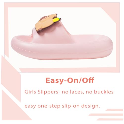 Image of Girls Cloud Bow Slide & Shower Slippers - Non-Slip Slip-On Kids Beach Pool Indoor Outdoor Shoes
