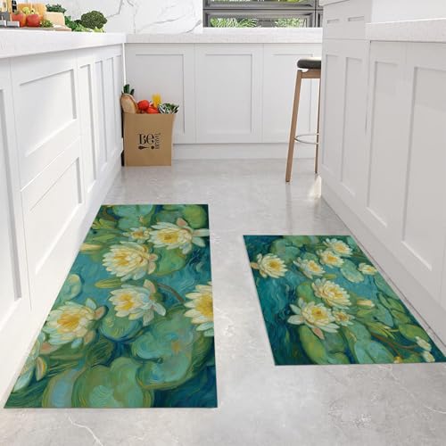 Alfombra de cocina antideslizante y lavable con base de seguridad JEDTAKCT 2 piezas 5