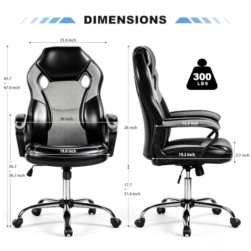 Image of Gaming Office Chair, PU & Mesh Design Computer Desk Chair, Wide Seat Big and Tall Swivel Office Chair, 400 LBS Weight Capacity Metal Base for Home Office Gaming