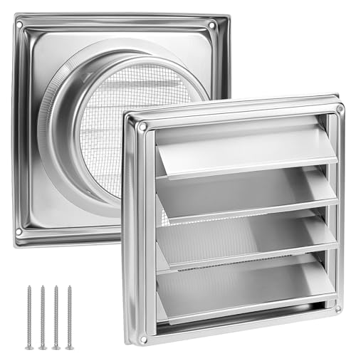 QWORK® Grille de ventilation en acier inoxydable 304,125 mm Grille Aeration avec filet anti-insectes, pour hottes de cuisine et sèche-linge
