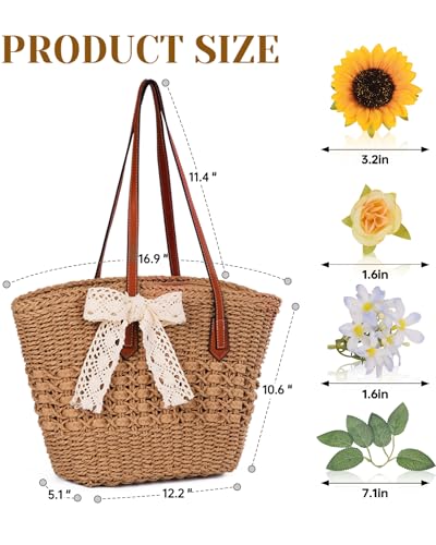 Bolso de paja tejido para mujer miniatura 3