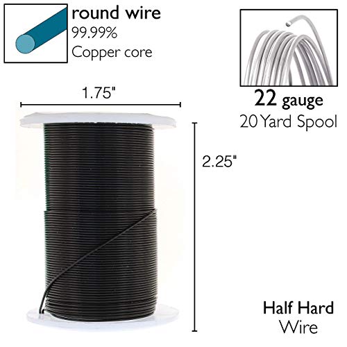 Image of The Beadsmith Wire Elements 22-Gauge Lacquered Tarnish-Resistant Copper Wire for Jewelry Making, 20 Yard, 18.29 Meter Spool (Black Color)