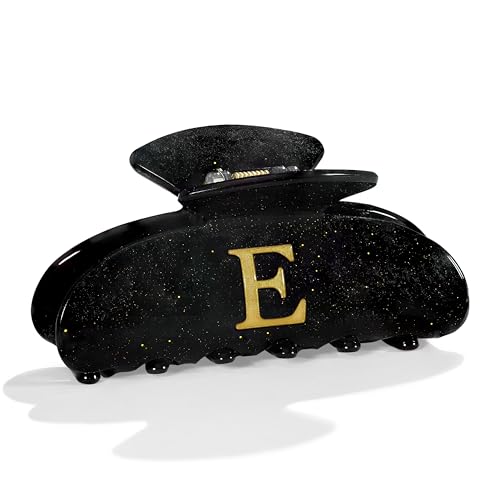 Image of LILIE&WHITE Acrylic Letter Hair Clips For Women Stylish E Monogram Hair Claw Alphabet Hair Clip Fashion Glitter Claw Clips Elegant And Durable Hair Accessory Large Hair Clips Black E