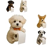 Cute Realistic Dog Toilet Roll Paper Holder, Wall Mounted Animal Shaped Roll Dispenser for Bathroom & Kitchen - Funny Pet Lover 𝙂𝙞𝙛𝙩, Decorative Tissue Storage Stand (D)