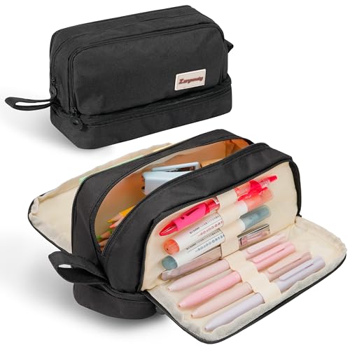 Image of Zzrywuty Large Capacity Pen Pencil Case Multi-Slot Pencil Pouch Bag,Black Pencil Case Large 4 Compartments,Organizer Marker Pouch Pen for Office College School Teen Girl Boy Men Women