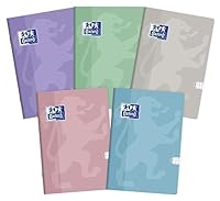 Oxford Touch Pastel Notizbuch A5, 60 Blätter, kariert, 5 Stück-Packung Farbenmix