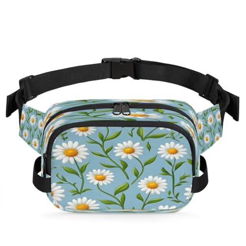Chrysanthemum Elegant Waterproof Fanny Pack for Women Men Adjustable Waist Bag with Double Zipper Pockets Lightweight Square Hip Pack for Running Travel Hiking Workout Cycling