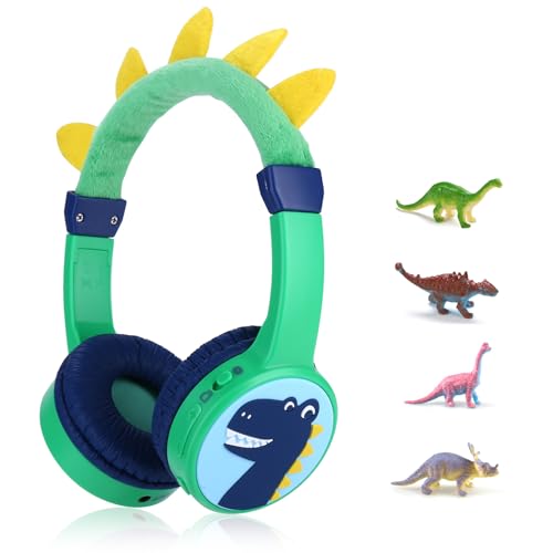 JBUNION Dinosaur Wireless Headphones for Kids, Bluetooth Kids Headphones with Safe Volume 85dB, 3.5mm Wired Cable, Toddlers Boys Headset for iPad...