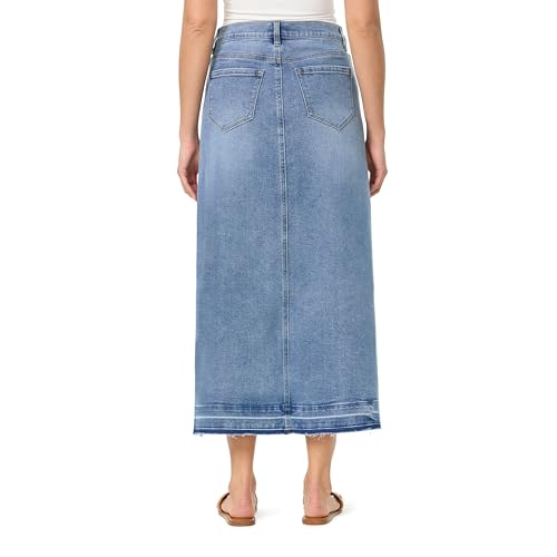 Kensie Jeans for Women High Rise Frayed Hem Front Slit Maxi Jean Skirt 36-Inch, Sizes 0-123