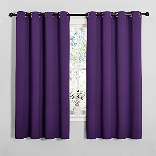 Image of NICETOWN Thermal Insulated Blackout Draperies Curtains, Triple Weave Home Decoration Solid Ring Top Blackout Drape Panels for Bedroom (Set of 2, 55 x 68 inches, Royal Purple)