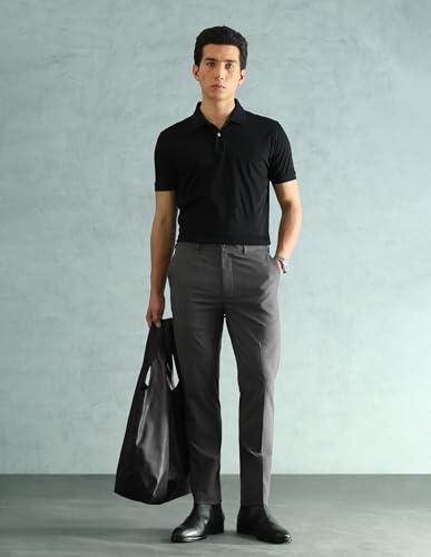 Image of Arrow Solid Super Slim Fit Formal Trousers for Men - Full Length Formal Pants for Men Office Wear