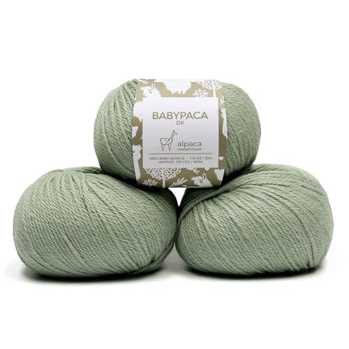 100% Baby Alpaca Yarn Wool Set of 3 Skeins (150 Grams) DK Weight - Made in Peru - Heavenly Soft and Perfect for Knitting and Crocheting (Sage Green DK)