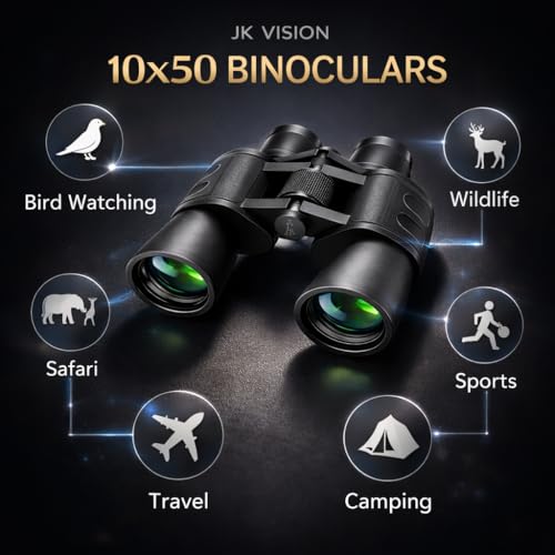 Image of JK Vision Binoculars for Long Distance 10 x 50 Binocular for Adults | Wide Eye Peice | FMC Green Coating | BAK 4 Glass | Binoculars for Bird Watching,Wildlife,Safari (Black)