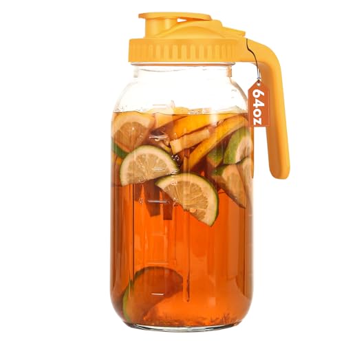 Image of Mihlapi Glass Pitcher with Lid, 64 OZ Mason Jar Pitcher Double Leak Proof, 2 Quart Breast Milk Storage Containers for Fridge, Wide Mouth Glass Jar for Sun Tea, Juice, Cold Brew Coffee