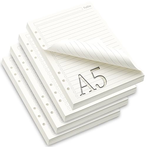 TXXATX 4 Paquetes Recambio Agenda A5 con 6 Anillas 180 Hojas Papel A5 Agenda Anillas Recargable para Cuaderno Diario Compras Planificador Archivado Carpeta Plan de Viaje Calendario Boceto