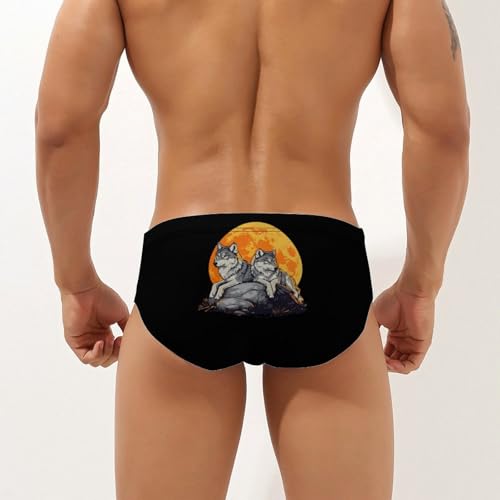 Wolf Moon Men's Swimming Trunks Briefs Beach Swimwear Low Rise Bikini Swimsuit Print Bathing Suit2