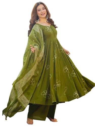 Image of ANNI Designer Women's Viscose Blend Umbrella Style Printed Kurta Palazzo with Dupatta | Elegant Kurta Set for Women | Stylish Palazzos & Dupatta Set | Ethnic Wear for Women