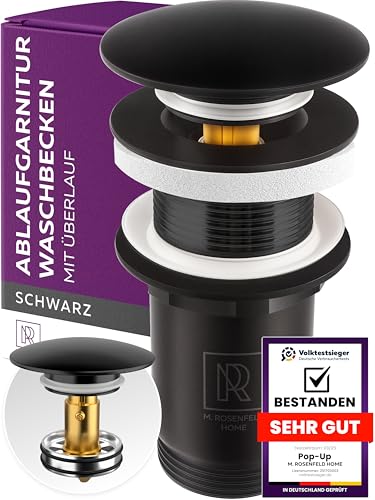 M. ROSENFELD HOME Waschbecken Ablaufgarnitur Schwarz ohne Überlauf 1 1/4 Push Open Pop Up Ablaufventil für Waschtisch Waschbeckenablauf & Abflussgarnitur