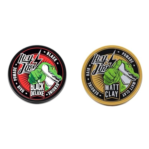 HEY JOE! - Genuine Hair Pomade Black Deluxe | Pomada Cabello Negro - Envase de 100 ml & ! - Genuine Hair Pomade Matt Clay | Cera Mate para Pelo con Fijación Alta - Envase de 100 ml