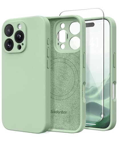 Image of Magnetic for iPhone 16 Pro Max Case, Compatible with MagSafe, [Full Camera Protection] [Screen Protector] Silicone Shockproof Protective Phone Case for iPhone 16 Pro Max 6.9 inch, Light Cyan