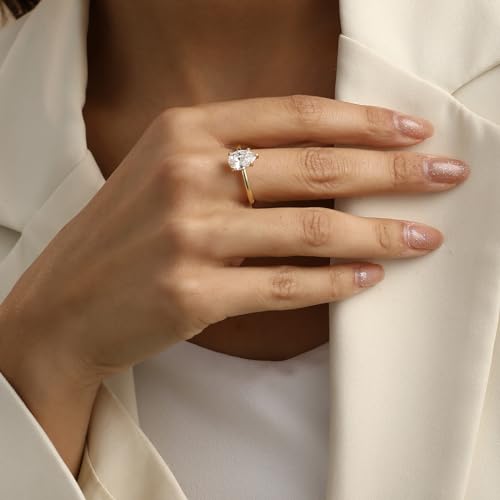 Engagement Rings for Women 14K Gold Plated Pear Cubic Zirconia Ring Dainty Gold Promise Ring Wedding Band Rings for Women Trendy Gold Jewelry2