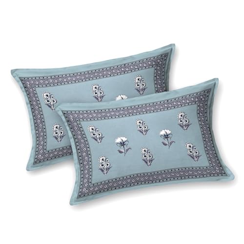 Image of BLOCKS OF INDIA Hand Block Printed 200 TC Cotton Super King Size Bedsheet(106 x 106) | Pack of 1, Batik Grey Flower