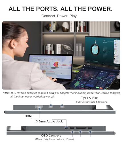 Image of LB D16 Portable Dual Monitor 15.6 Inch 1080P FHD IPS Stacked Double Screen USB-C Mini HDMI Dual Display with Gravity Sensor HDR for Coding Stock Trading Office
