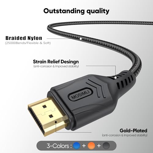 Image of 4K HDMI Cable 3FT 3-Pack(Tri-Color), High Speed 18Gbps HDMI 2.0 Cable with Braided Nylon, Support 4K@60Hz & 2K@240Hz, ARC, HDR10, Dolby, DTS, HDCP 2.2 for PS5, Soundbar, TV, Monitor, Laptop