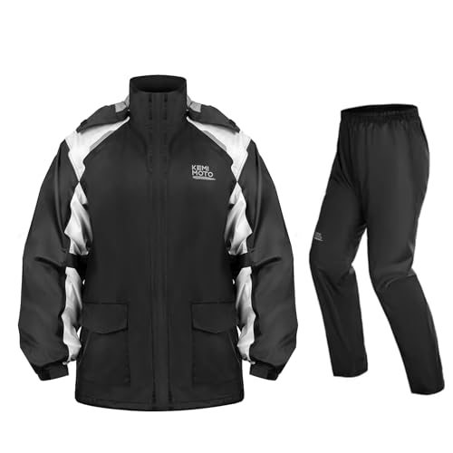 KEMIMOTO Motorrad Regenanzug Herren, 15000MMH₂O Wasserdichter Winddicht Regenmantel mit Reißverschluss, Reflektierender Atmungsaktiv Regenbekleidung, Fahrrad Regenjacke (Jacke + Hose)