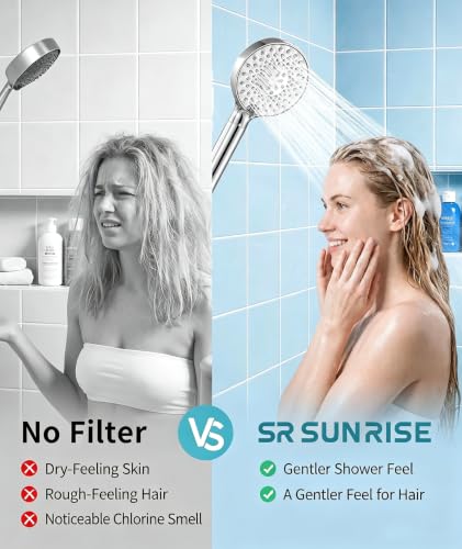Image of SR SUN RISE Filtered Shower Head with Handheld High Pressure 9 Spray Mode Showerhead Detachable Shower Head Water Softener Filters Beads for Hard Water Remove Chlorine 1 Filter Silvery