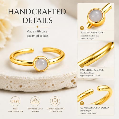 Natural White Agate Ring for Women 925 Sterling Silver Adjustable Open Ring - image 3