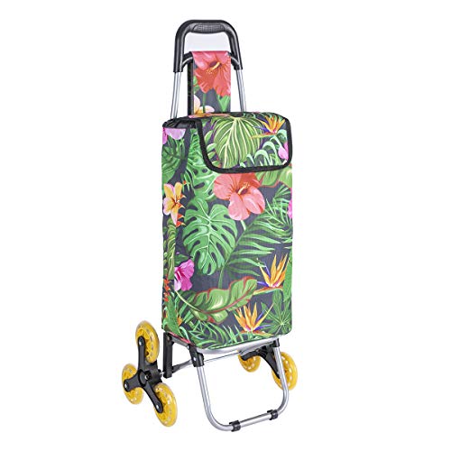 Chariot de Course, Poussette de marché Isotherme 6 Roues Tropical avec Poche de Rangement 43L