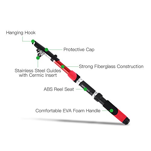 Cana de pesca, Andoer Vara de pesca telescópica portátil de 2,1 m Vara de pesca de fibra de vidro Vi