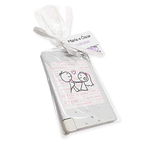 PACK 10 UNIDADES - Batería Externa - Regalo para Invitados Boda - Recargable y Precargada - Android, iOS y Usb-C. Cable Integrado - Detalle Original, Práctico y Unisex - Modelo NOVIOS BAILANDO