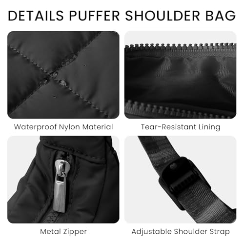 Small Puffer Crescent Shoulder Bag for Women Lightweight Water-Resistant Nylon Purse with Adjustable Strap & Multiple Pockets4