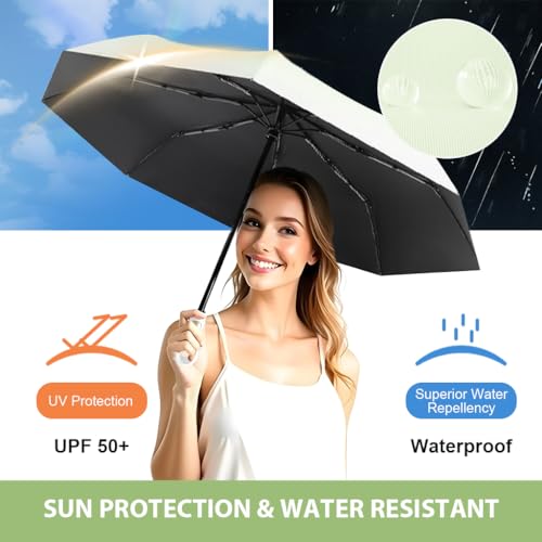 Image of PALAY Rain Umbrella for Sun Protection Big Size, 3 Fold Travel Umbrella Windproof Reinforced Ribs, Stylish Lightweight Automatic Open /Close for Girls Ladies Men Women