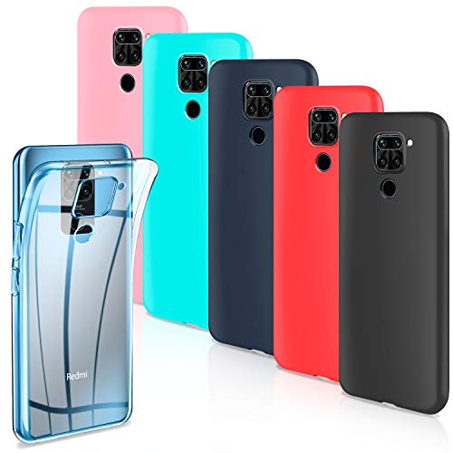 Leathlux 6 x Funda Xiaomi Poco C3, 6 Unidades Caso Juntas Fina Silicona TPU Flexible Colores Carcasas Xiaomi Poco C3 6.43 - Transparente Rosa Verte Azul Rojo Negro