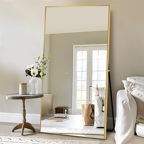 NicBex Oversized Full-Body Mirror, Large Full Length Mirror with Stand, 76"x35" Aluminum Alloy Frame Oversized Floor Mirror, Gold - Free Standing, Leaning Against Wall or Wall-Mounted
