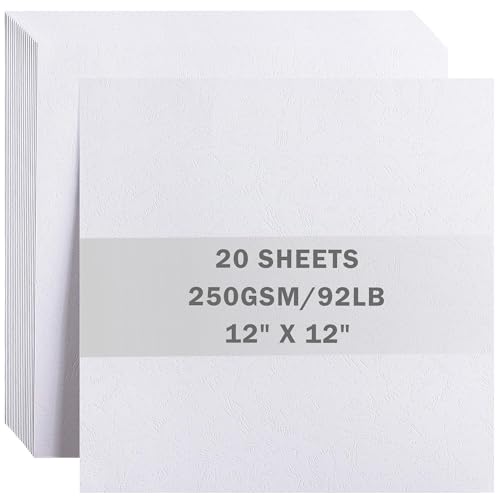 20 Sheets Double-sided Embossed White Cardstock 12 x 12 Card Stock 250gsm/92lb Thick Construction Paper for Cricut Scrapbook Crafts Card Making UAP34DW20