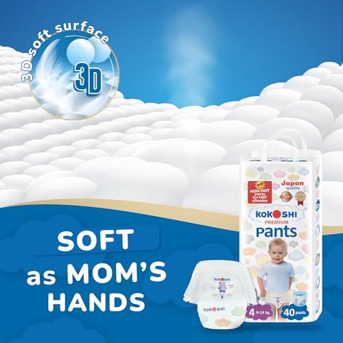 Kokoshi Premium Baby Pants Size – Japanese Quality, Ultra-Soft, Hypoallergenic, 12h Dryness, Leak-Proof, Eco-Friendly Nappies