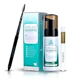 Forabeli Lash Shampoo 50ml with Brush and Wand - Eyelash Extension Cleanser, Eyelid Foaming Wash, Gentle Foam, Remove Oils and Makeup